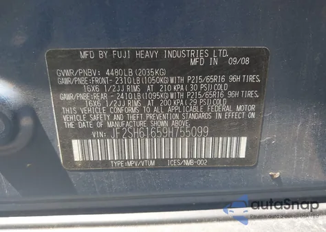 2009 Subaru Forester 2.5X from USA, damaged, VIN JF2SH61659H755099